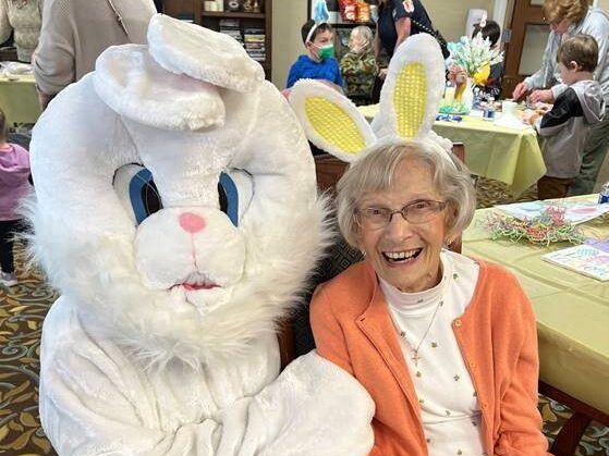 Concordia resident Jane with the Easter Bunny
