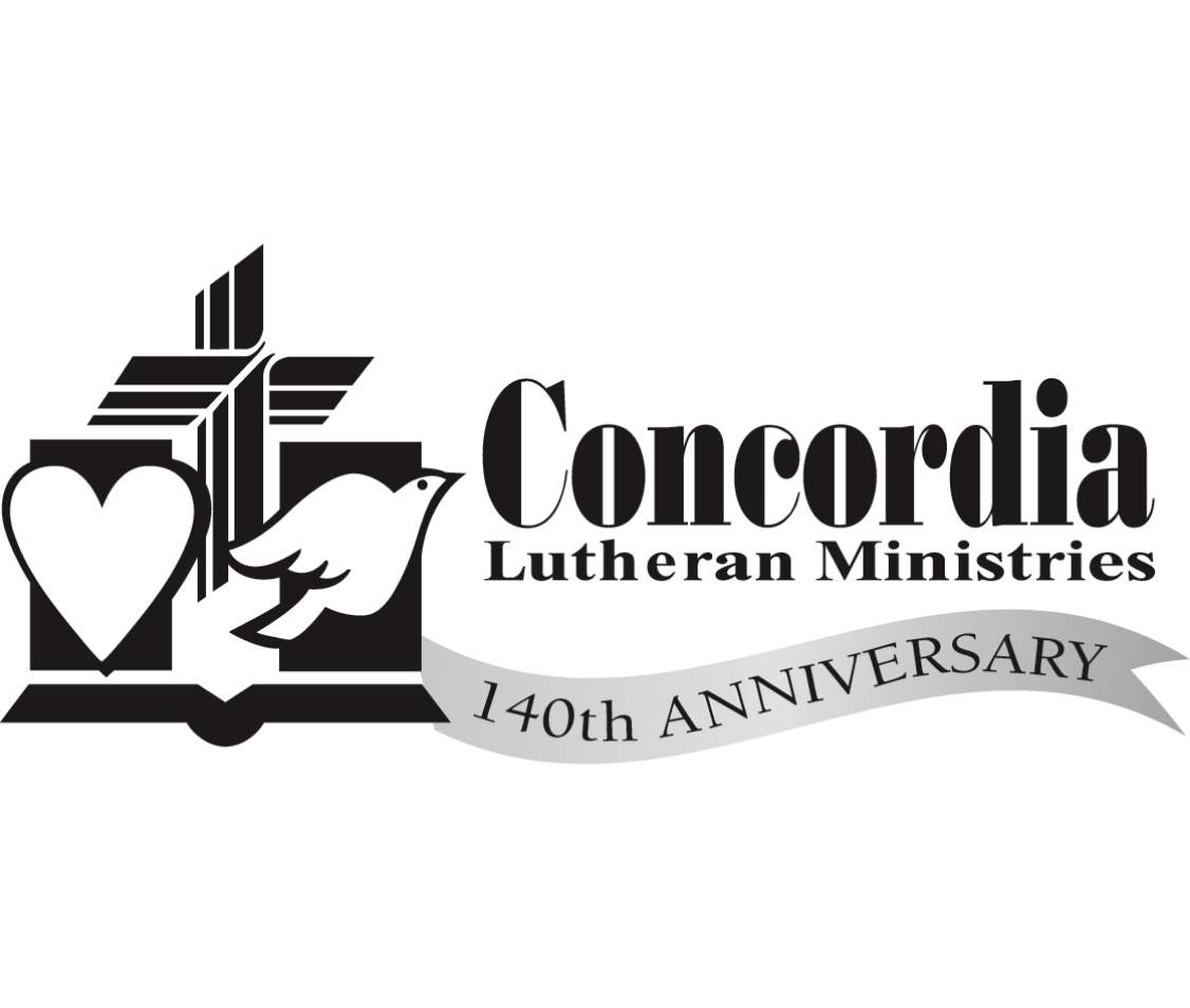 Logo celebrating 140th anniversary of Concordia Lutheran Ministries.