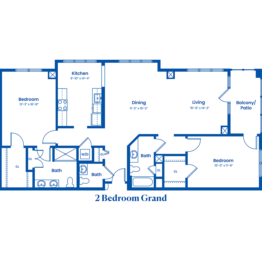 Floor plan of a two-bedroom apartment layout.