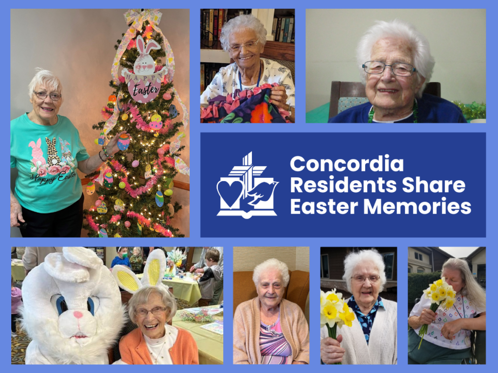 A collage of residents in spring colors who shared their Easter memories
