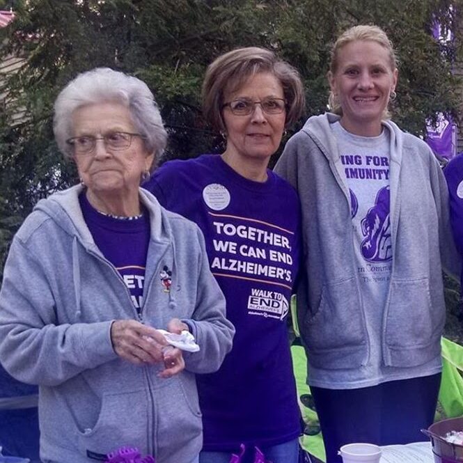 Concordia staff and family attend the Walk to End Alzheimer's event in Westmoreland County wearing purple t-shirts