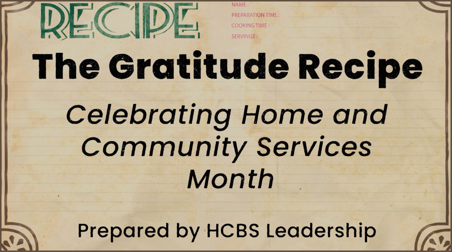 Gratitude Recipe Graphic Celebrating Home and Community Services